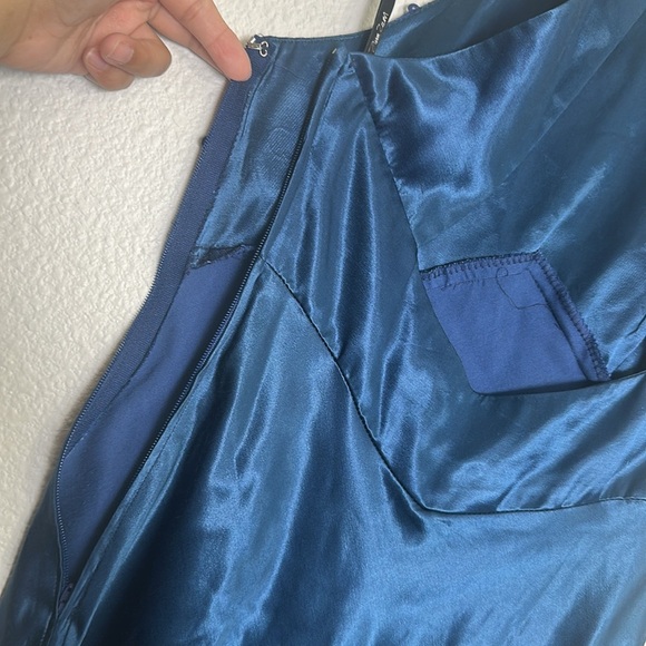 Zum Zum Teal Satin Halter Sequin Maxi Long Dress Womens Size 7/8 Vintage Prom - Picture 4 of 10